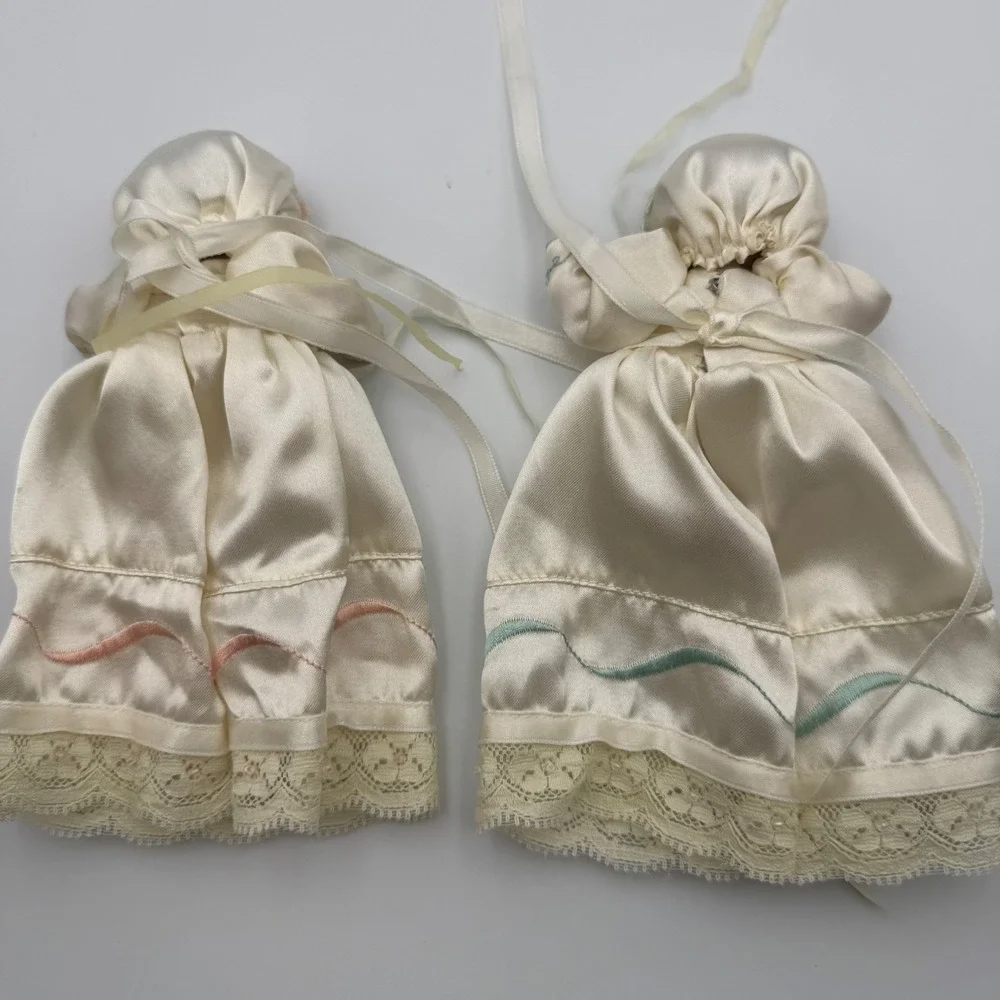 Vintage Porcelain Dolls Set of 2 Christening‎ Gown Lace Ribbon Heirloom Keepsake